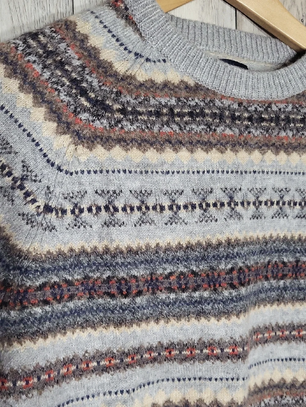 J Crew Fair Isle Sweater Mens‎ Medium Wool Blend Nordic Crewneck Slim Fit 19 P2P